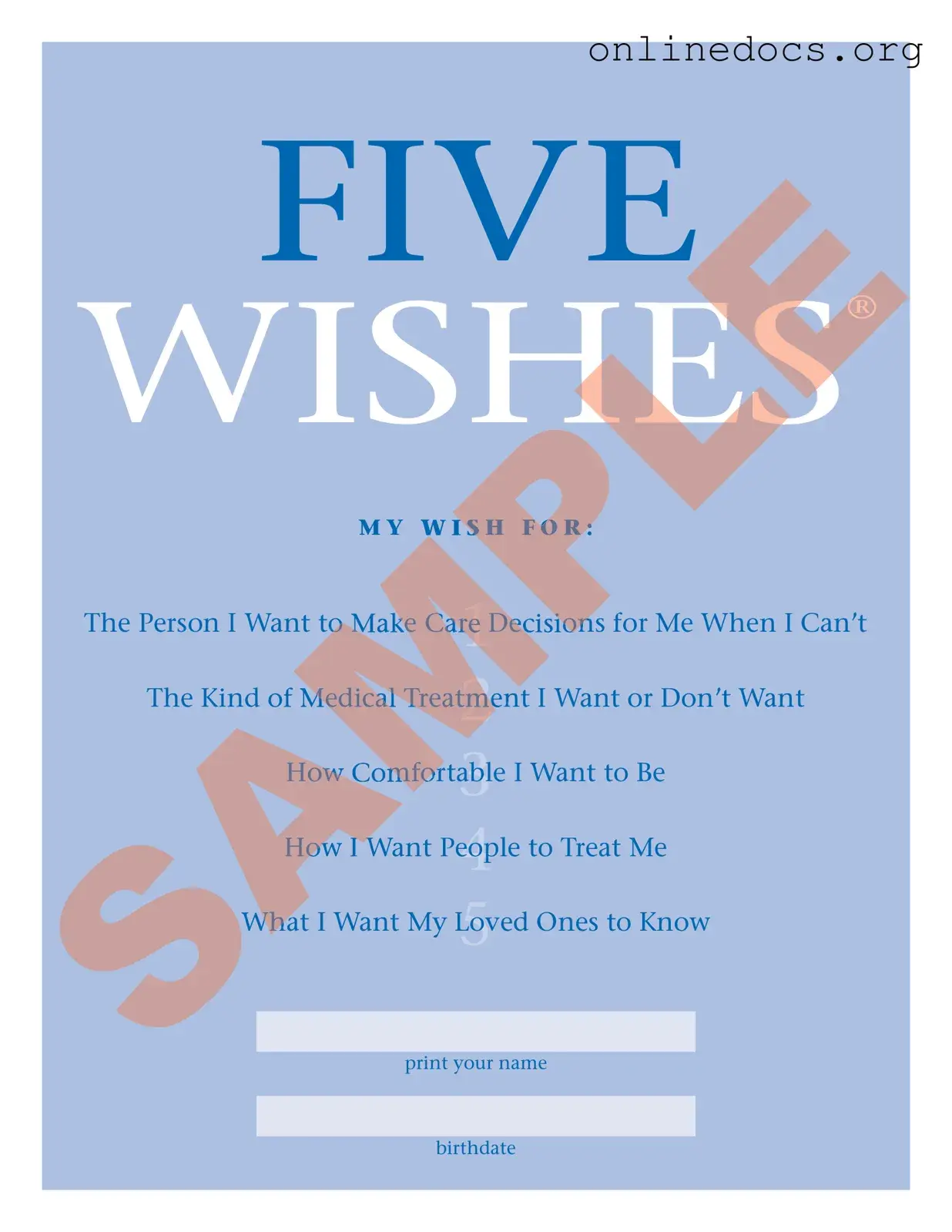 5 Wishes Document PDF Form