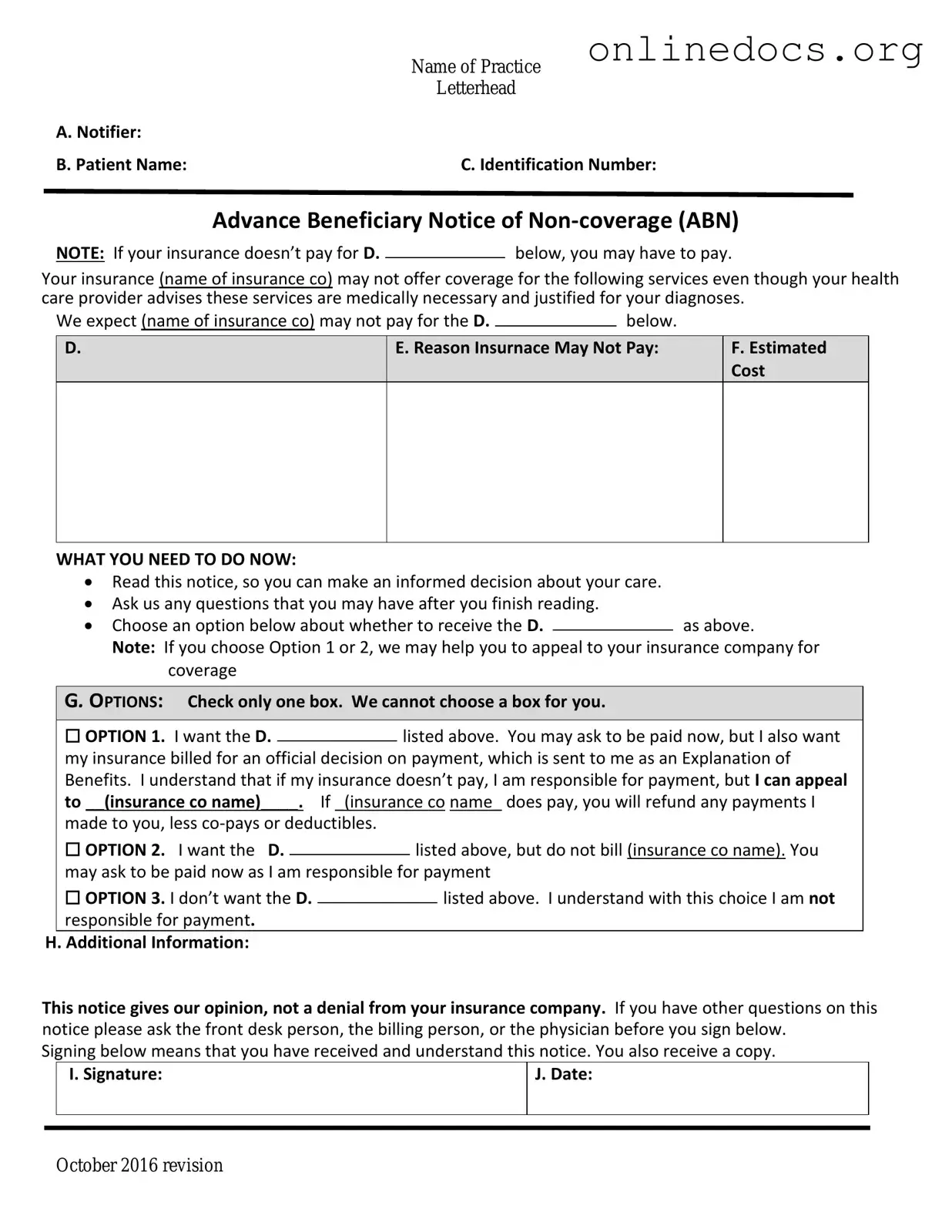 Advance Beneficiary Notice of Non-coverage PDF Form