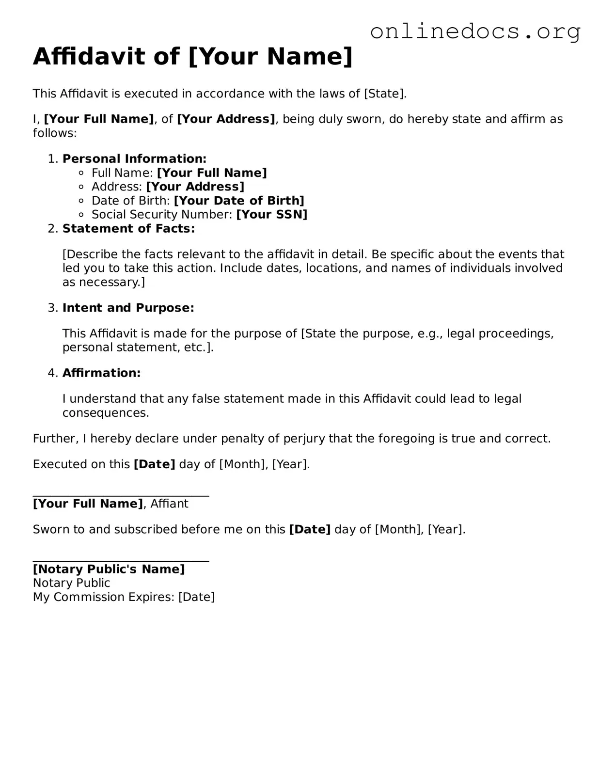 Printable Affidavit Form