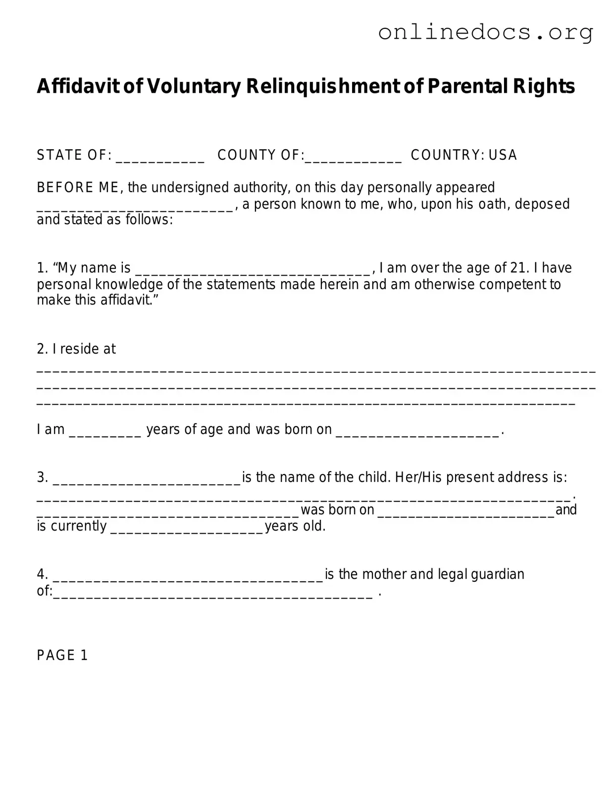 Affidavit Parental Rights PDF Form