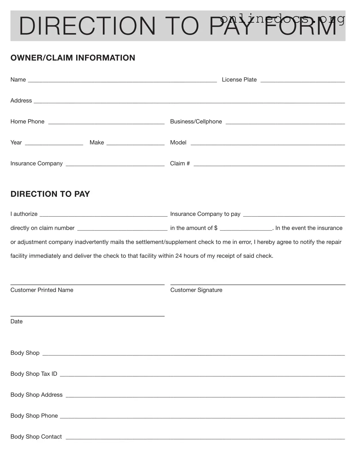 Authorization And Direction Pay PDF Form