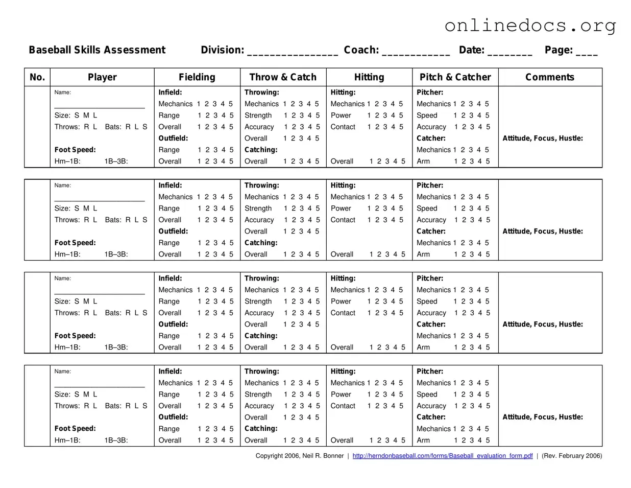 Baseball Assessment PDF Form