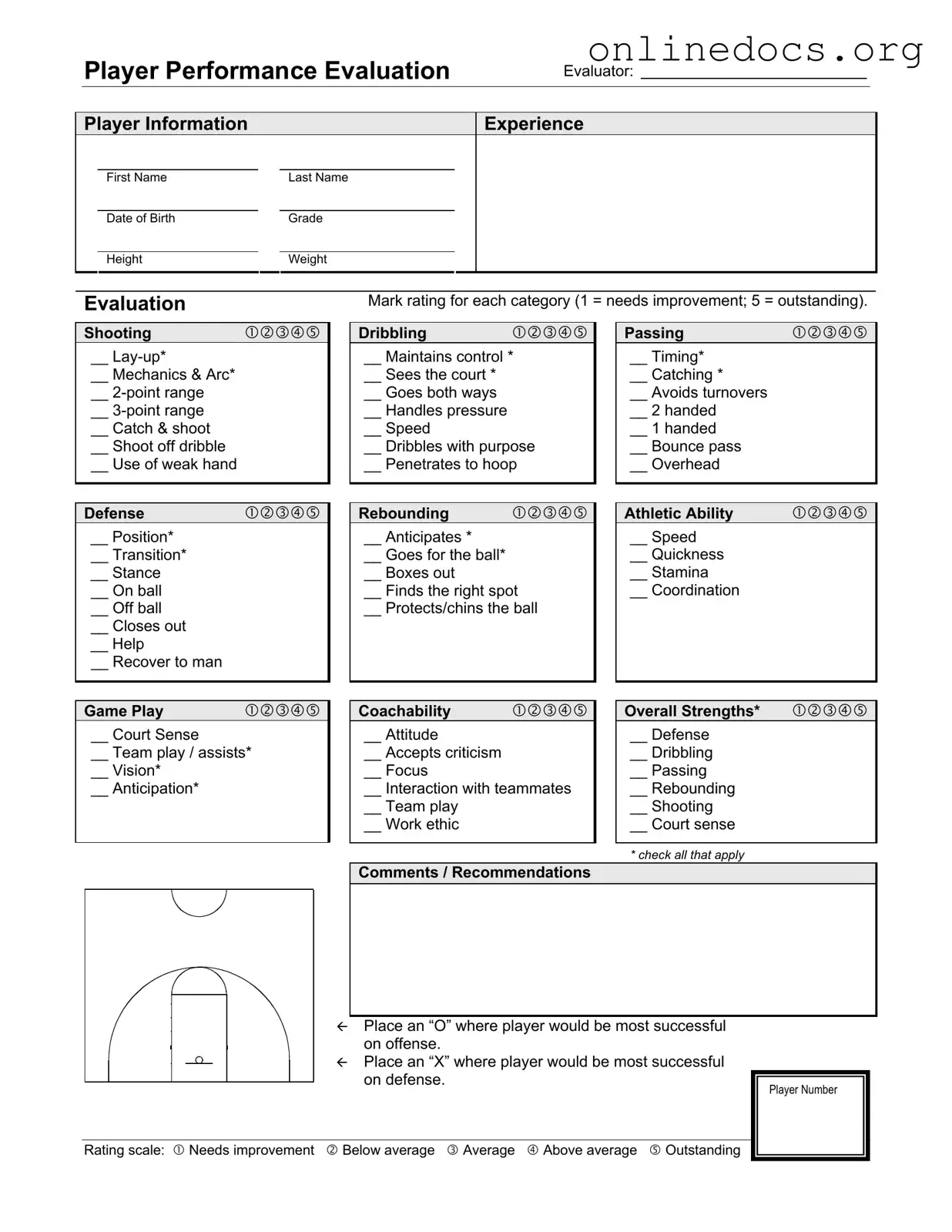 Basketball Evaluation PDF Form