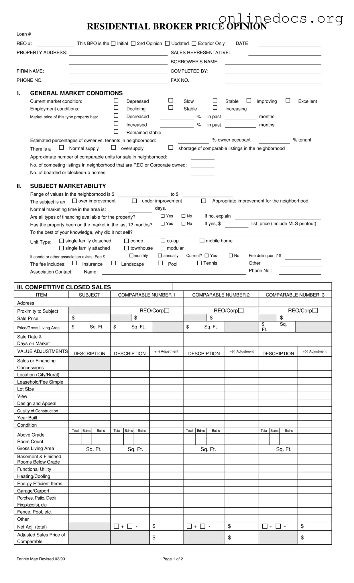 Broker Price Opinion PDF Form