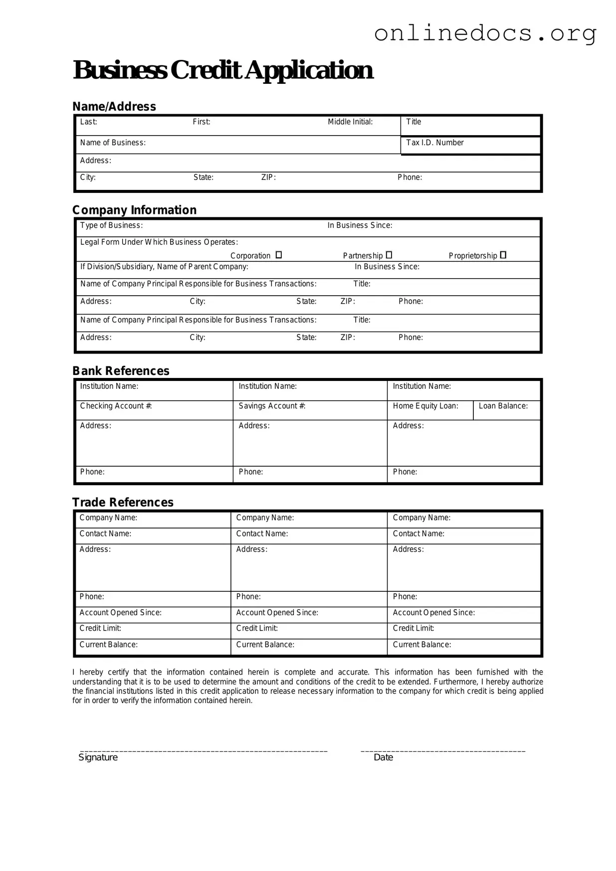 Business Credit Application PDF Form