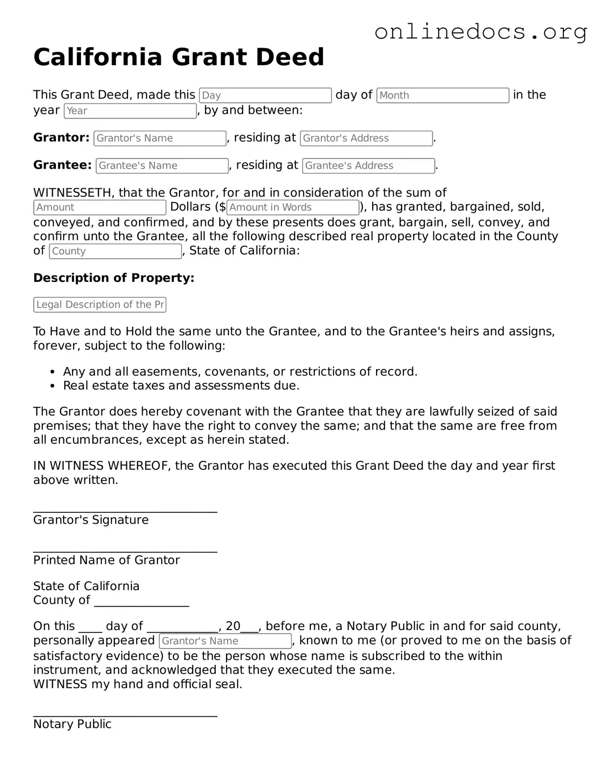 Fillable  Deed Form for California