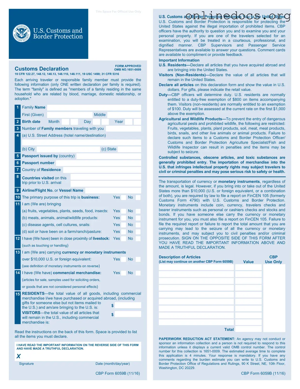 CBP 6059B PDF Form