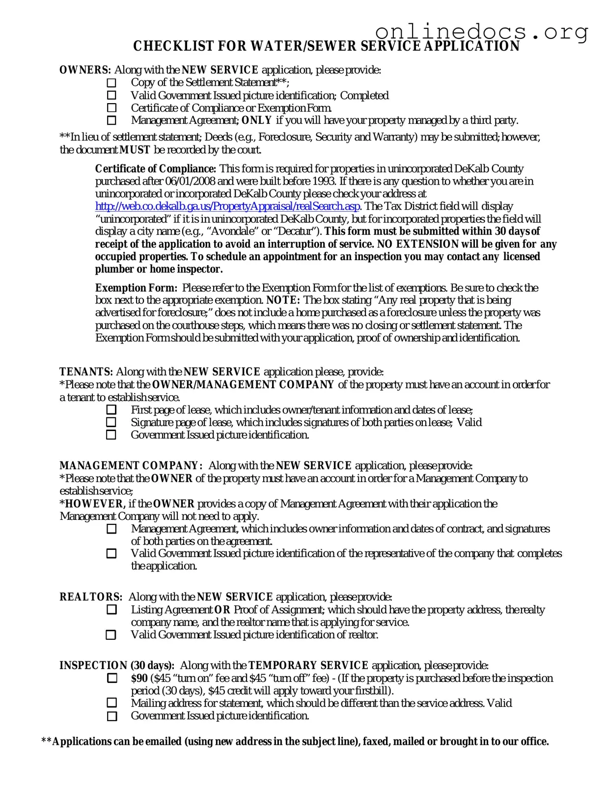 Dekalb County Water Application PDF Form