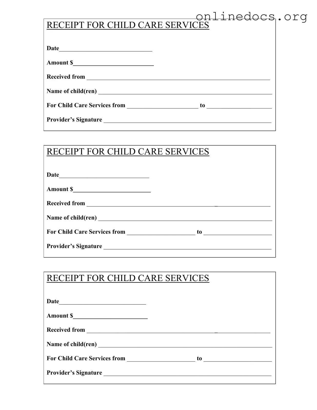 Childcare Receipt PDF Form