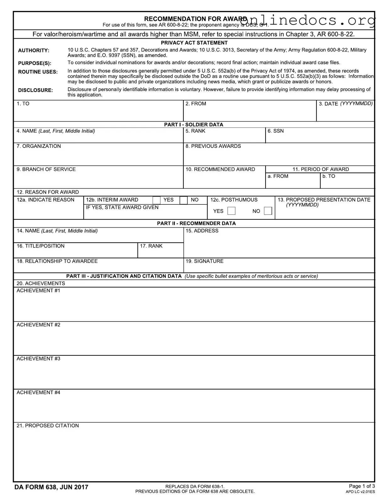 Da 638 PDF Form