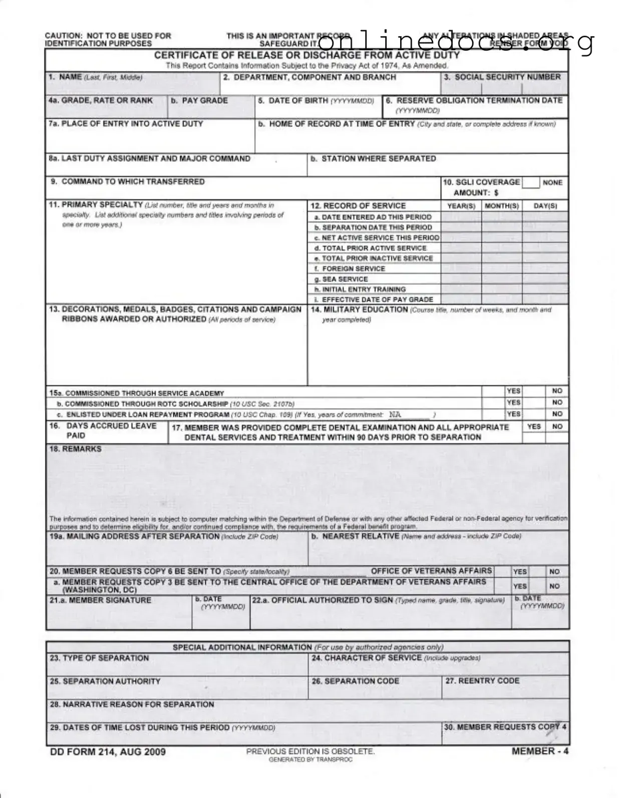 Dd 214 PDF Form