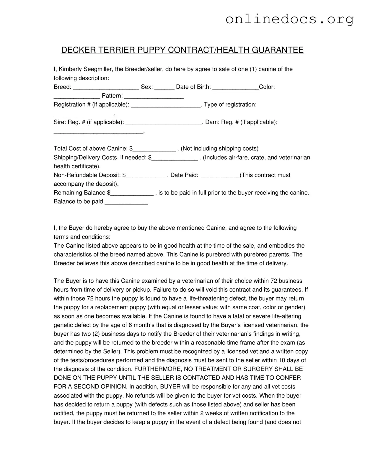 Health Guarantee PDF Form