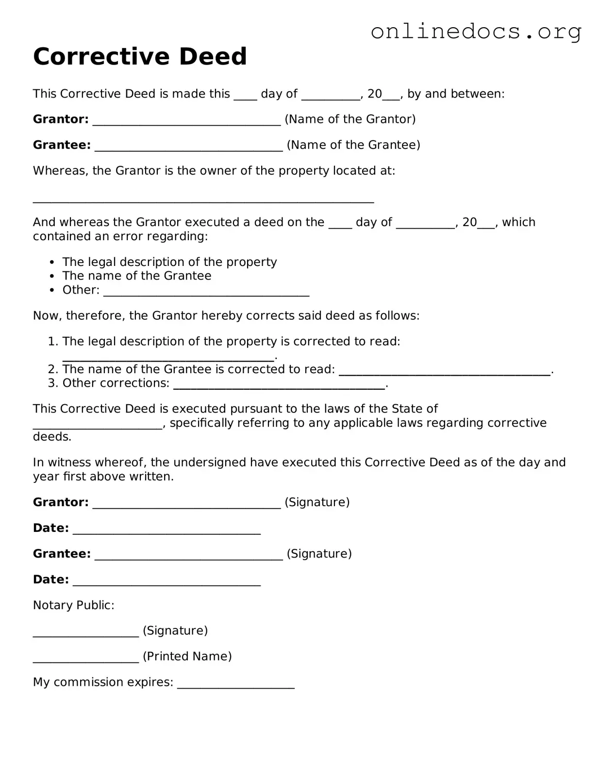 Printable Corrective Deed Form