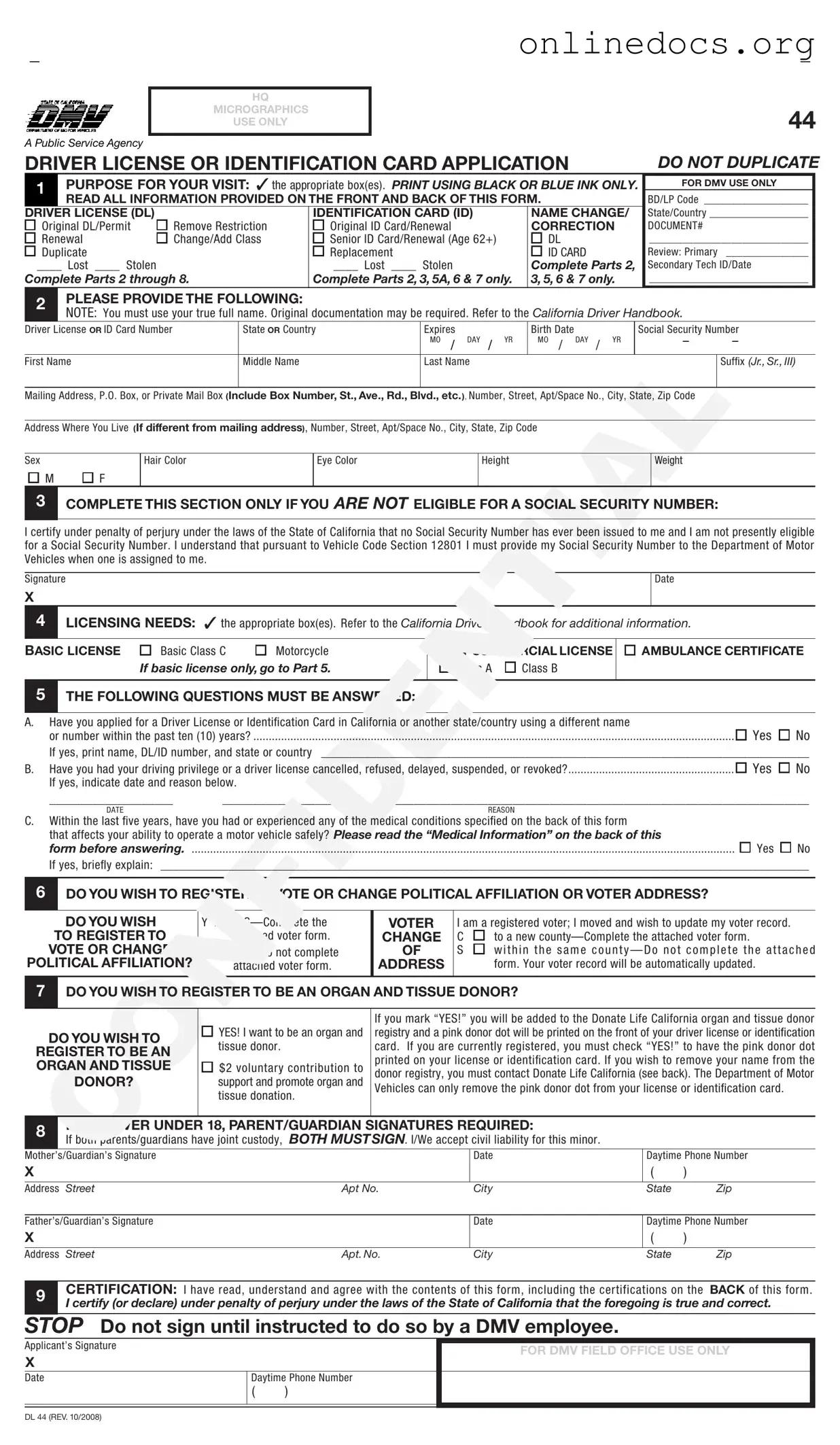 Ca Dmv Dl 44 PDF Form