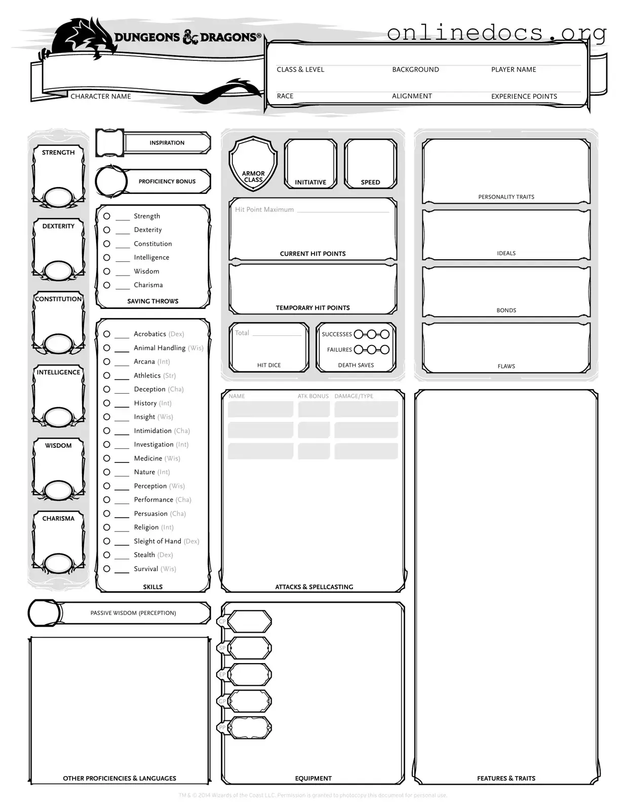 Dnd Character Sheet PDF Form