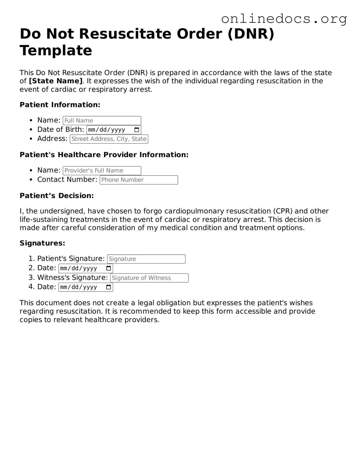 Printable Do Not Resuscitate Order Form