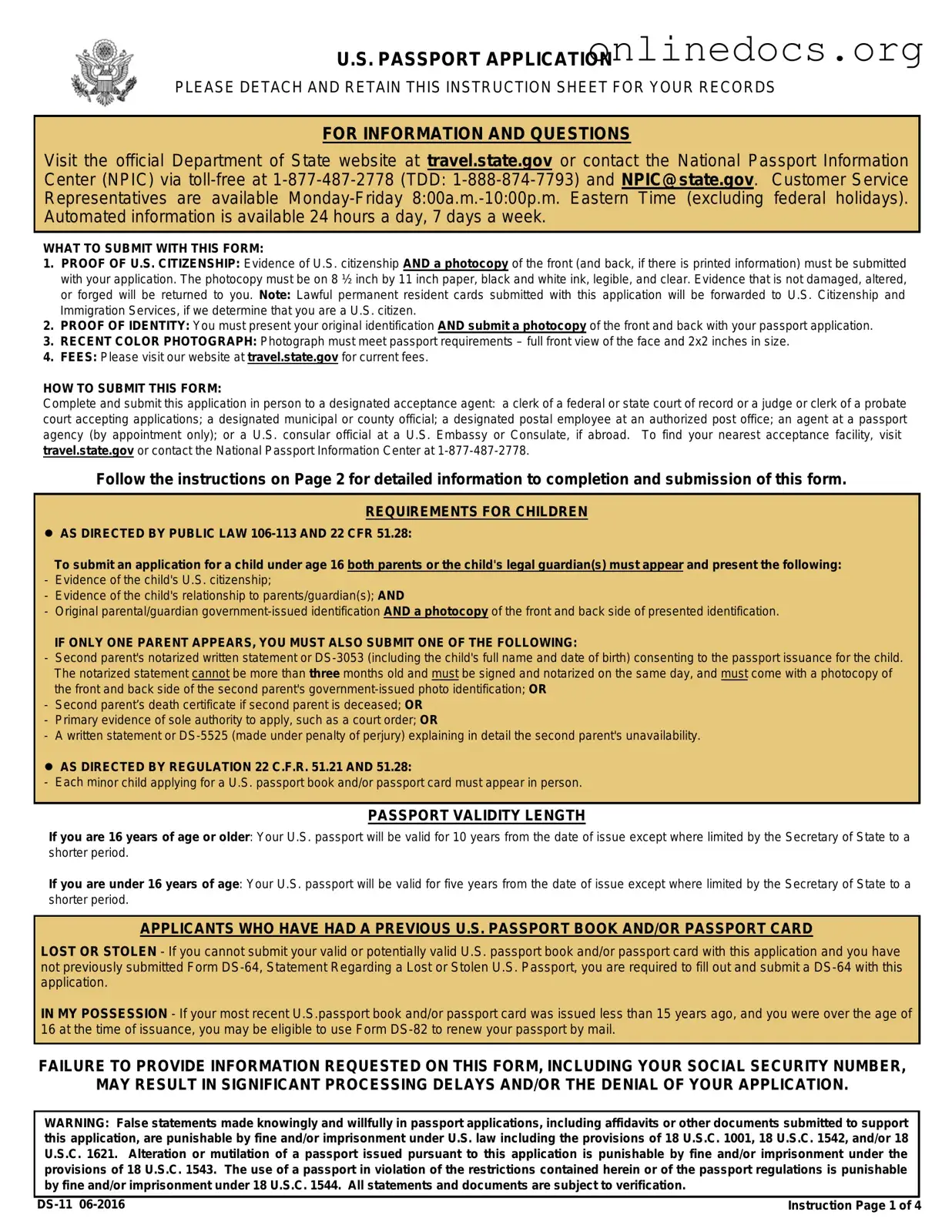 DS-11 U.S. Passport application PDF Form