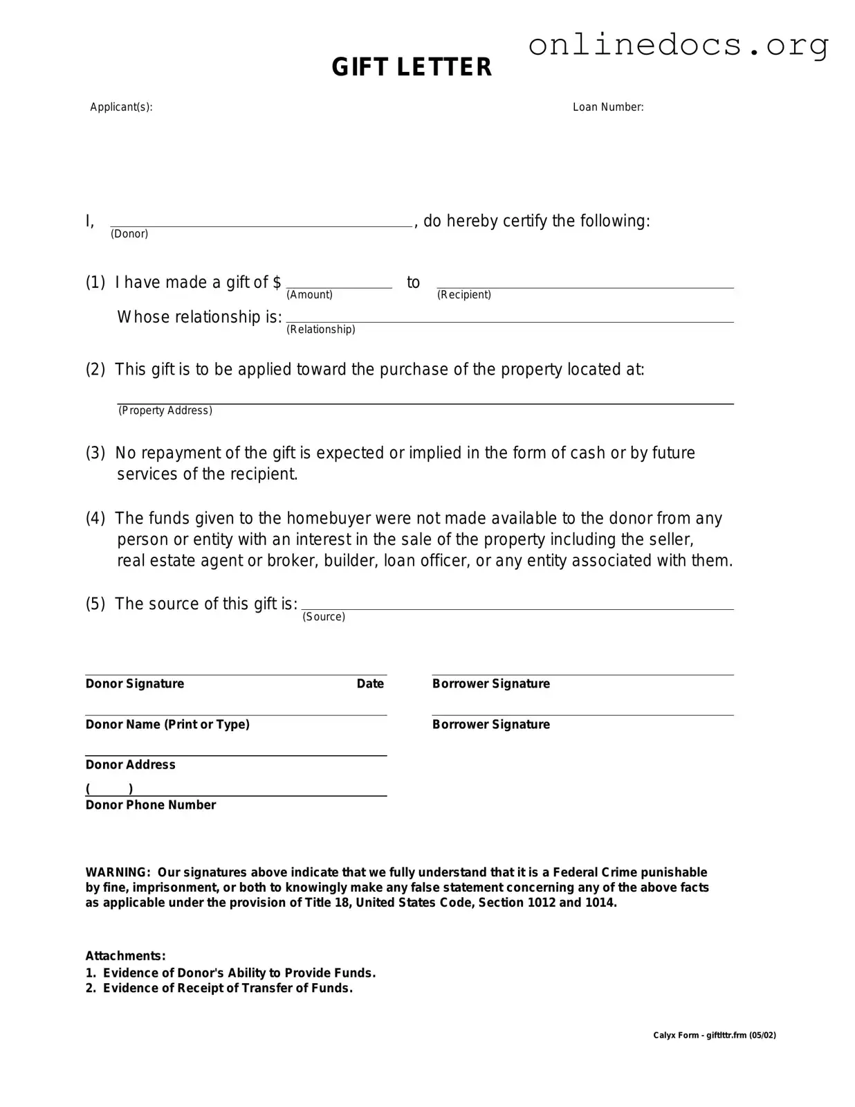 Gift Letter PDF Form