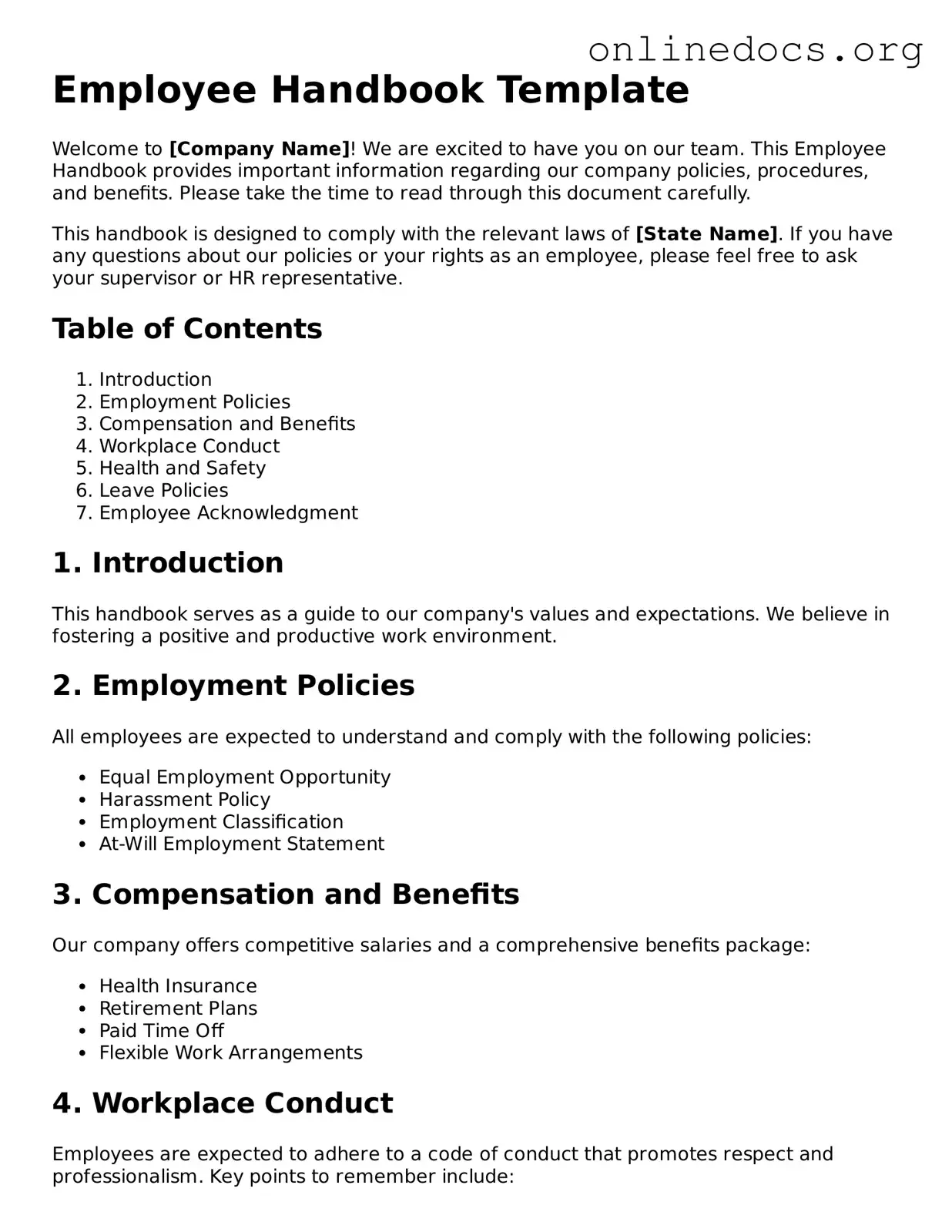Printable Employee Handbook Form