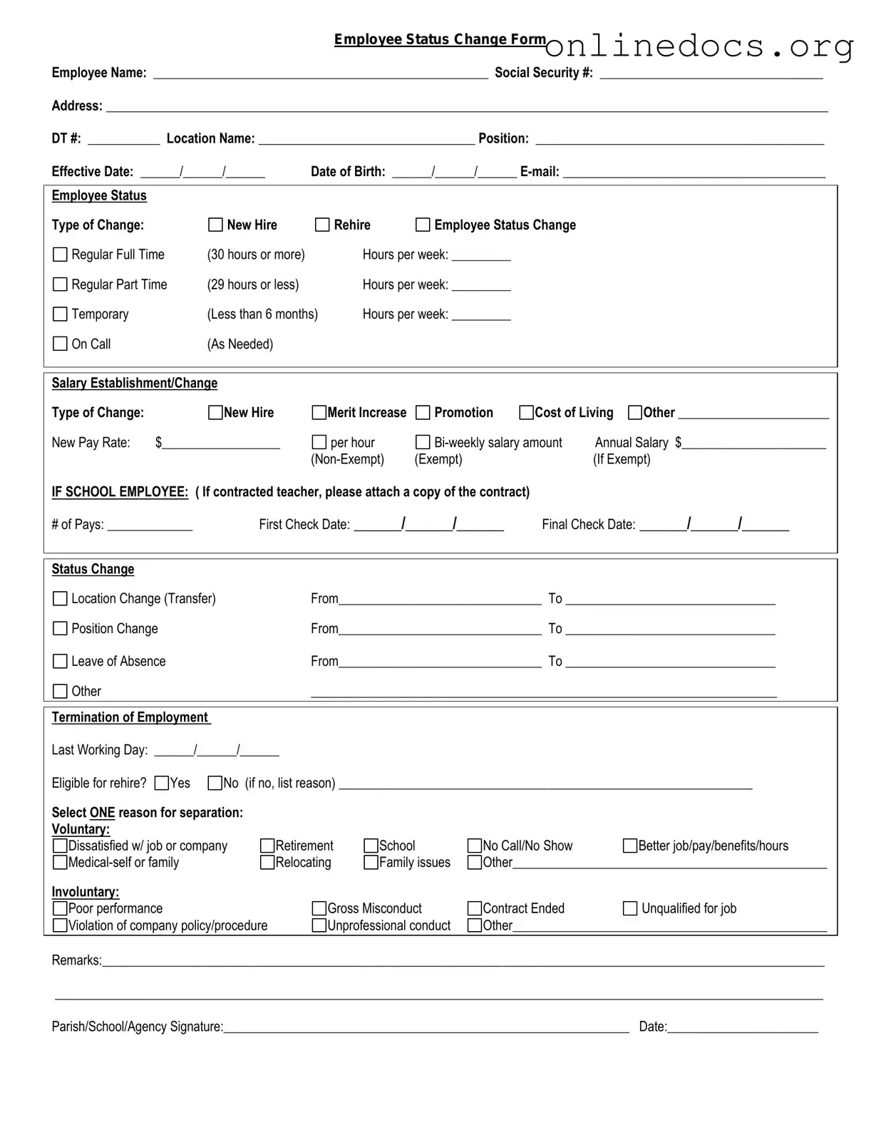 Employee Status Change PDF Form