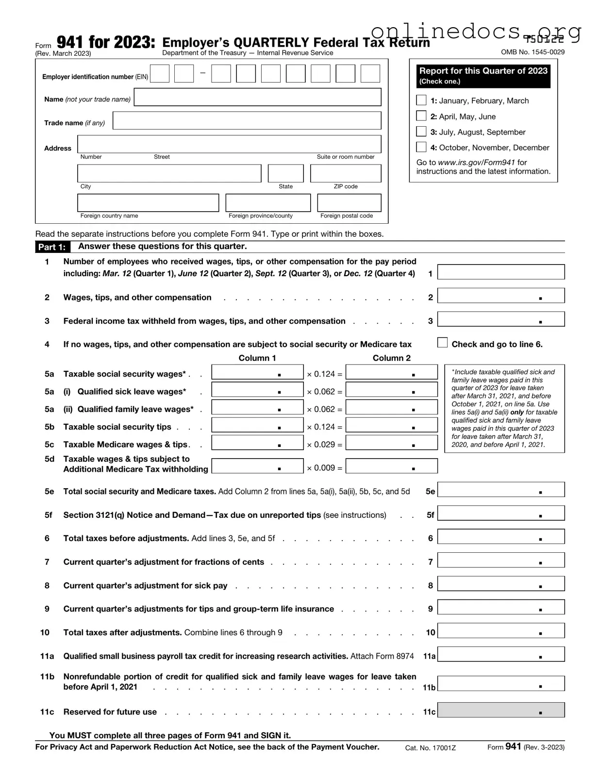 IRS 941 PDF Form