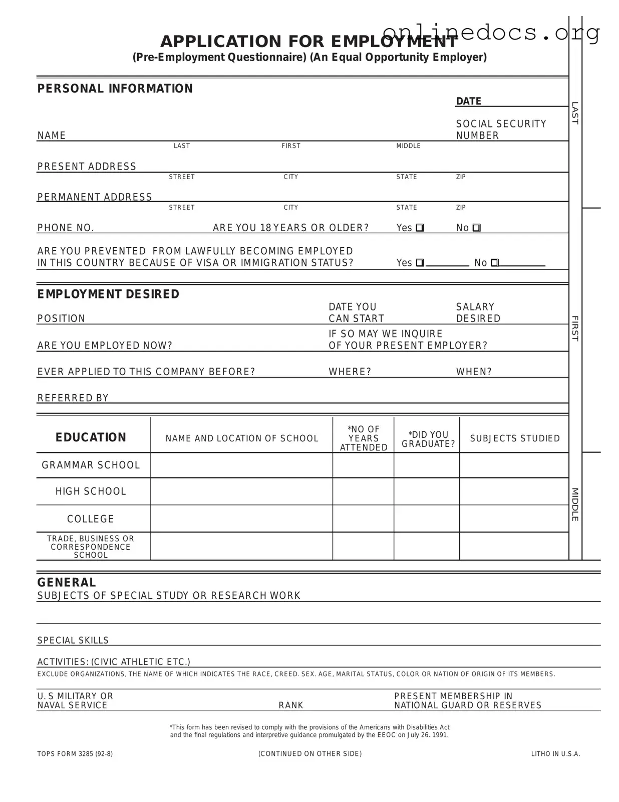 Employment Application Pdf PDF Form