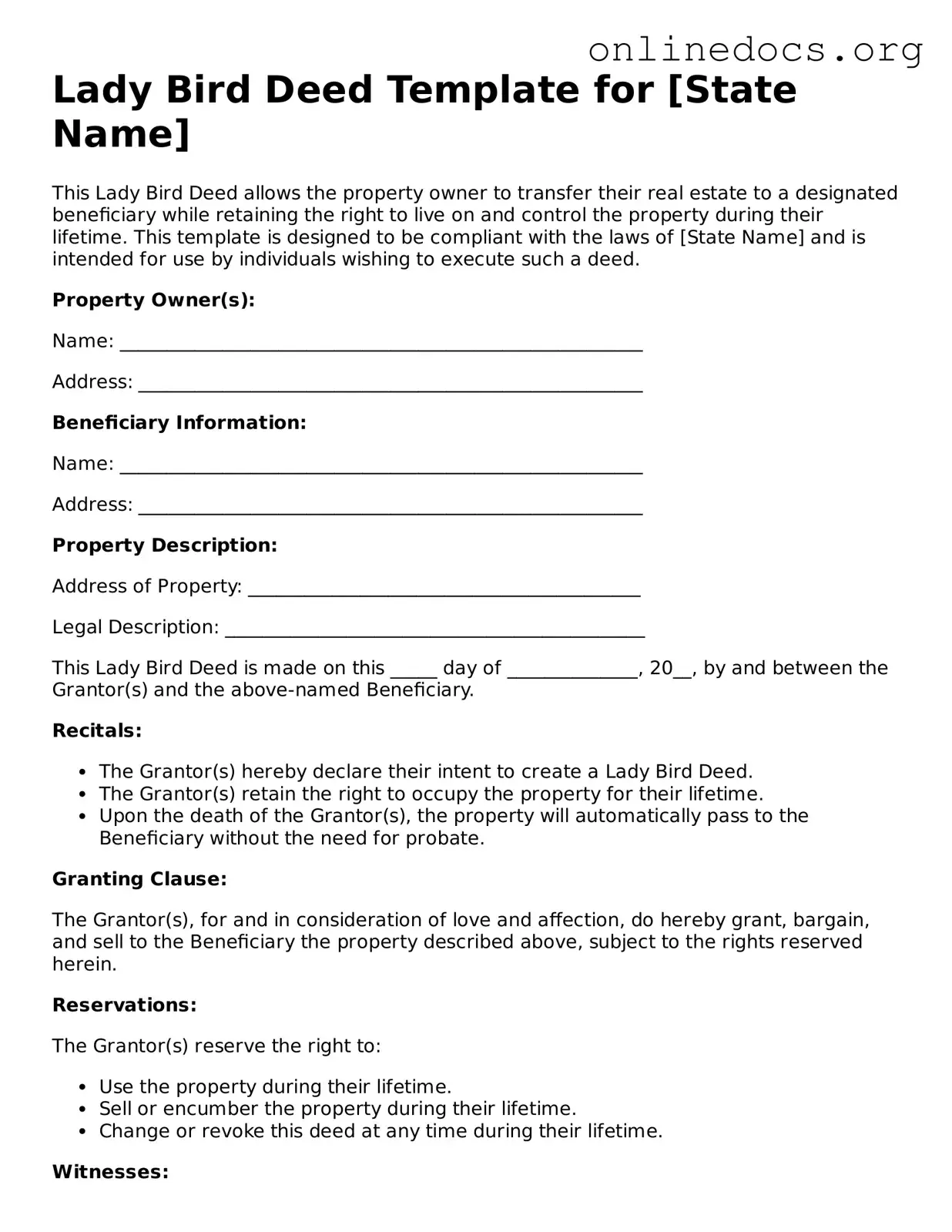 Printable Lady Bird Deed Form