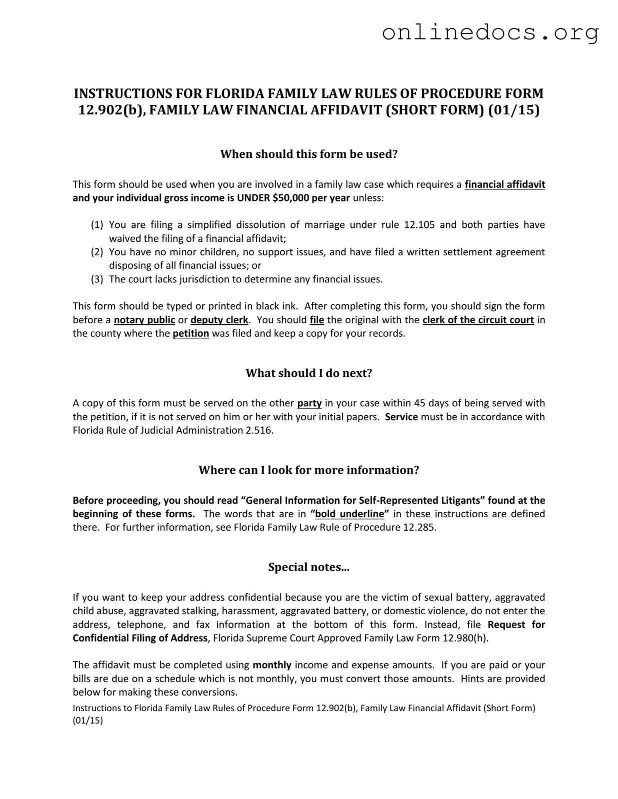Florida Financial Affidavit Short 12.902(b) PDF Form