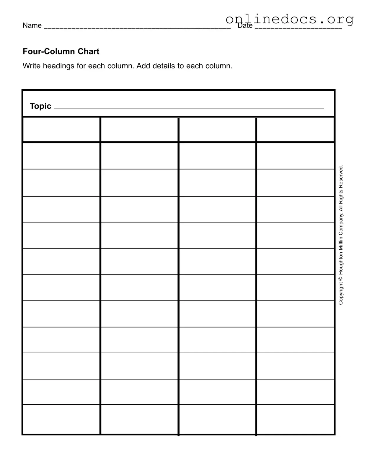 Four Column Chart PDF Form