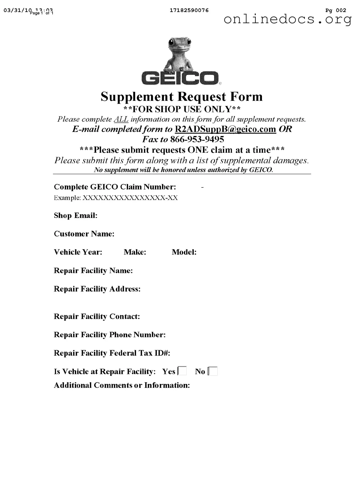 Geico Supplement Request PDF Form