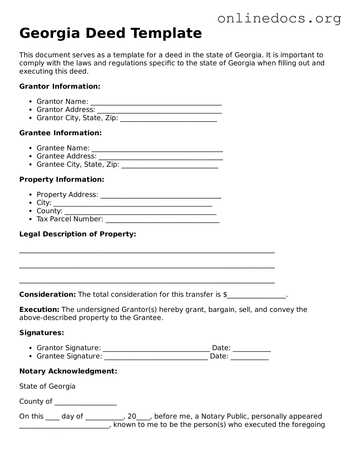 Fillable  Deed Form for Georgia