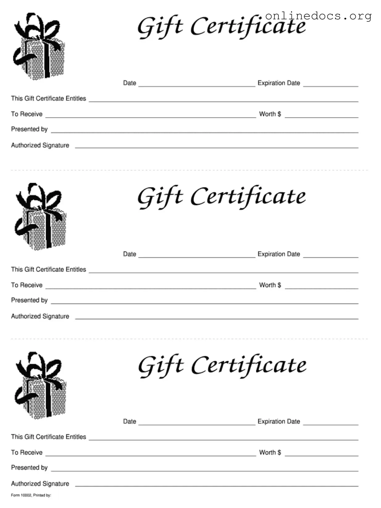 Gift Certificate PDF Form