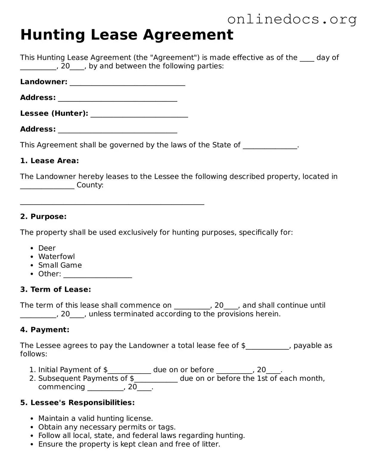 Printable Hunting Lease Agreement Form