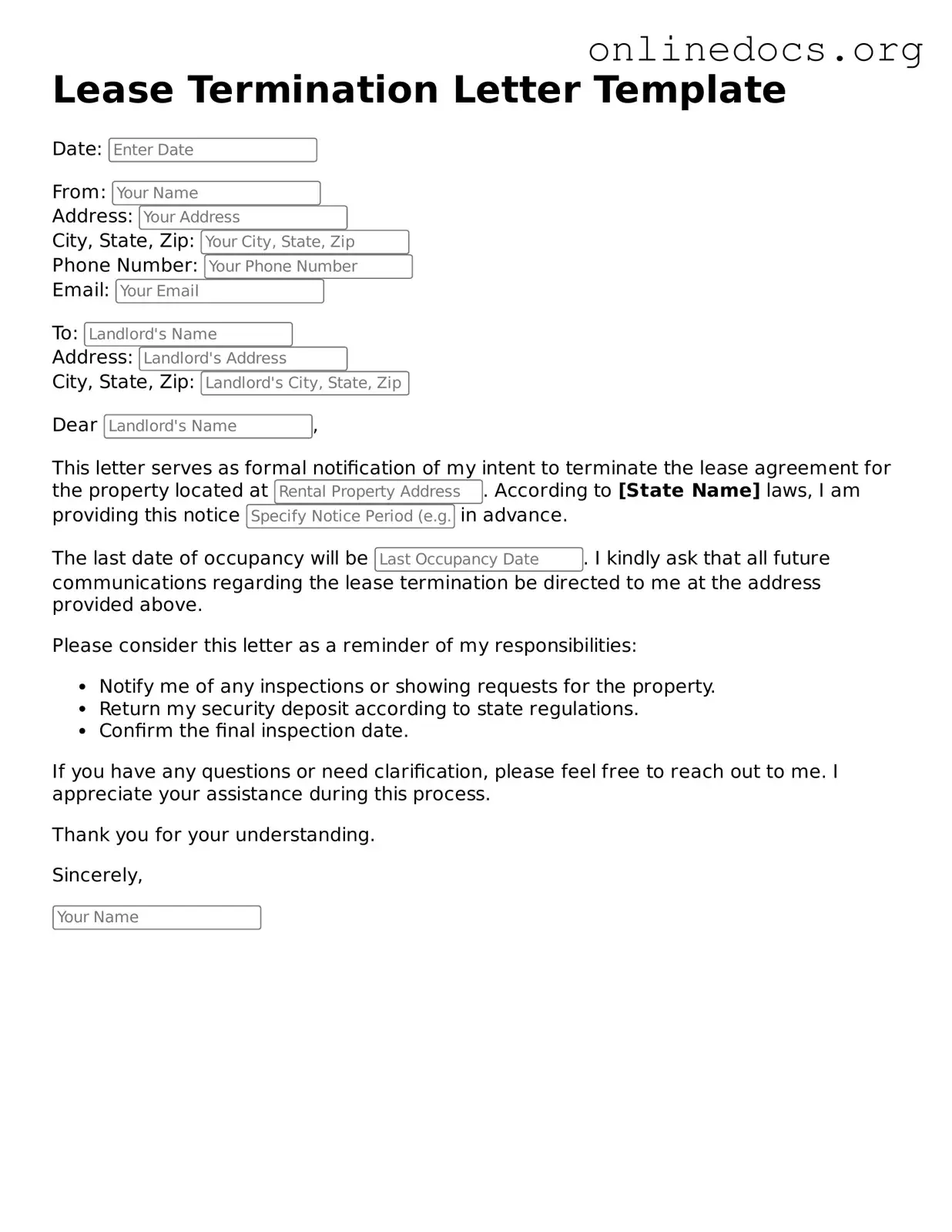 Printable Lease Termination Letter Form