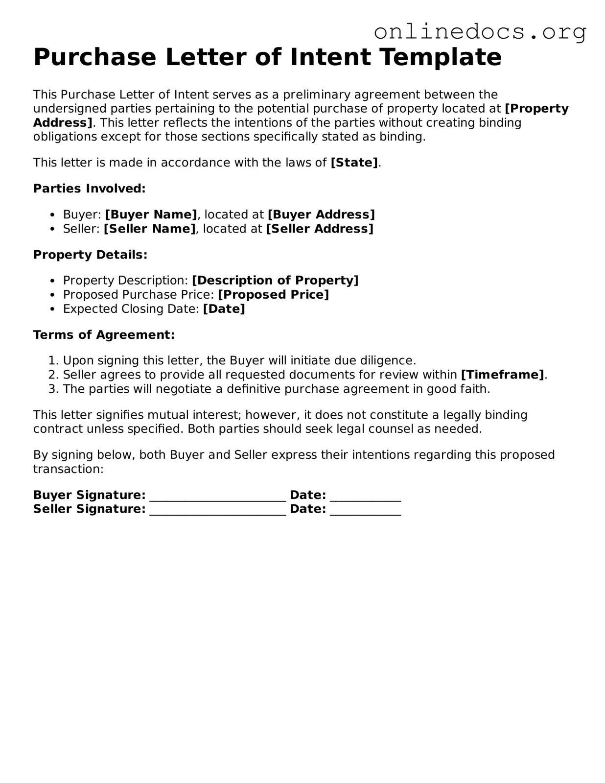 Printable Purchase Letter of Intent Form