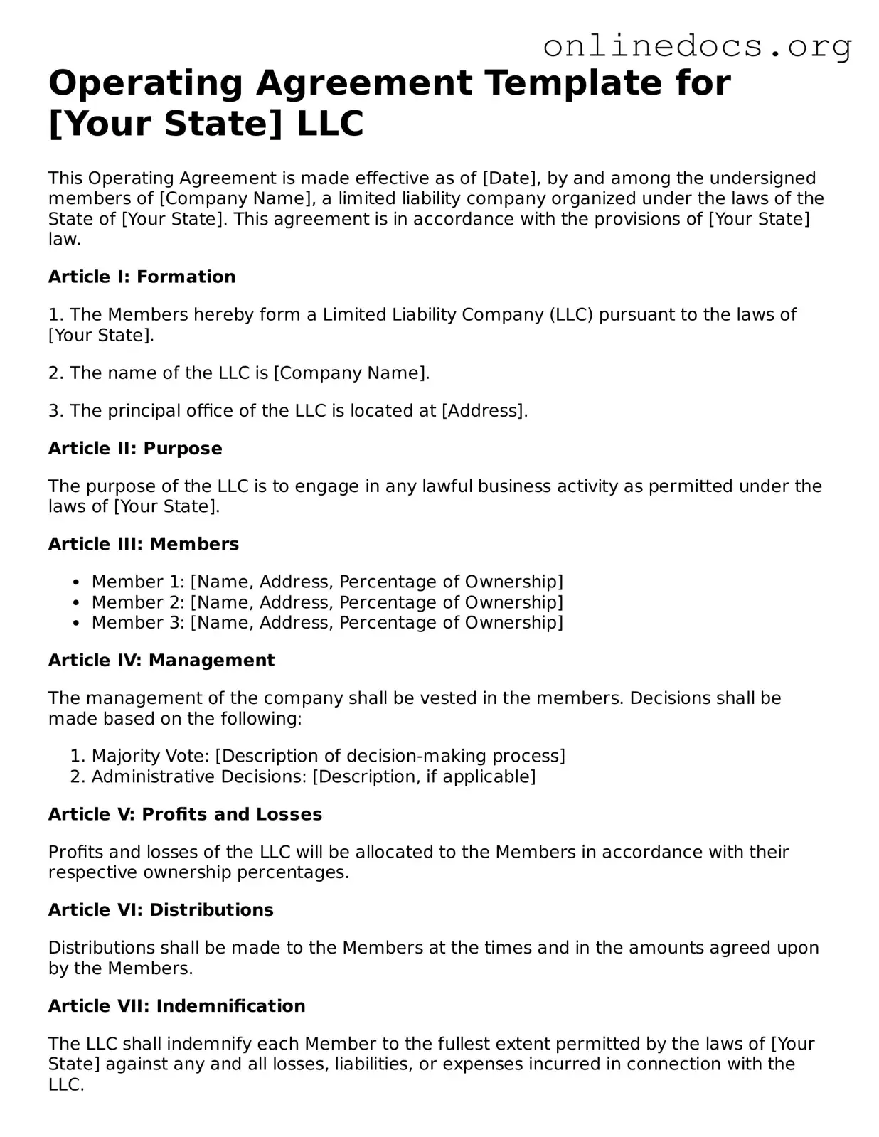 Printable Operating Agreement Form