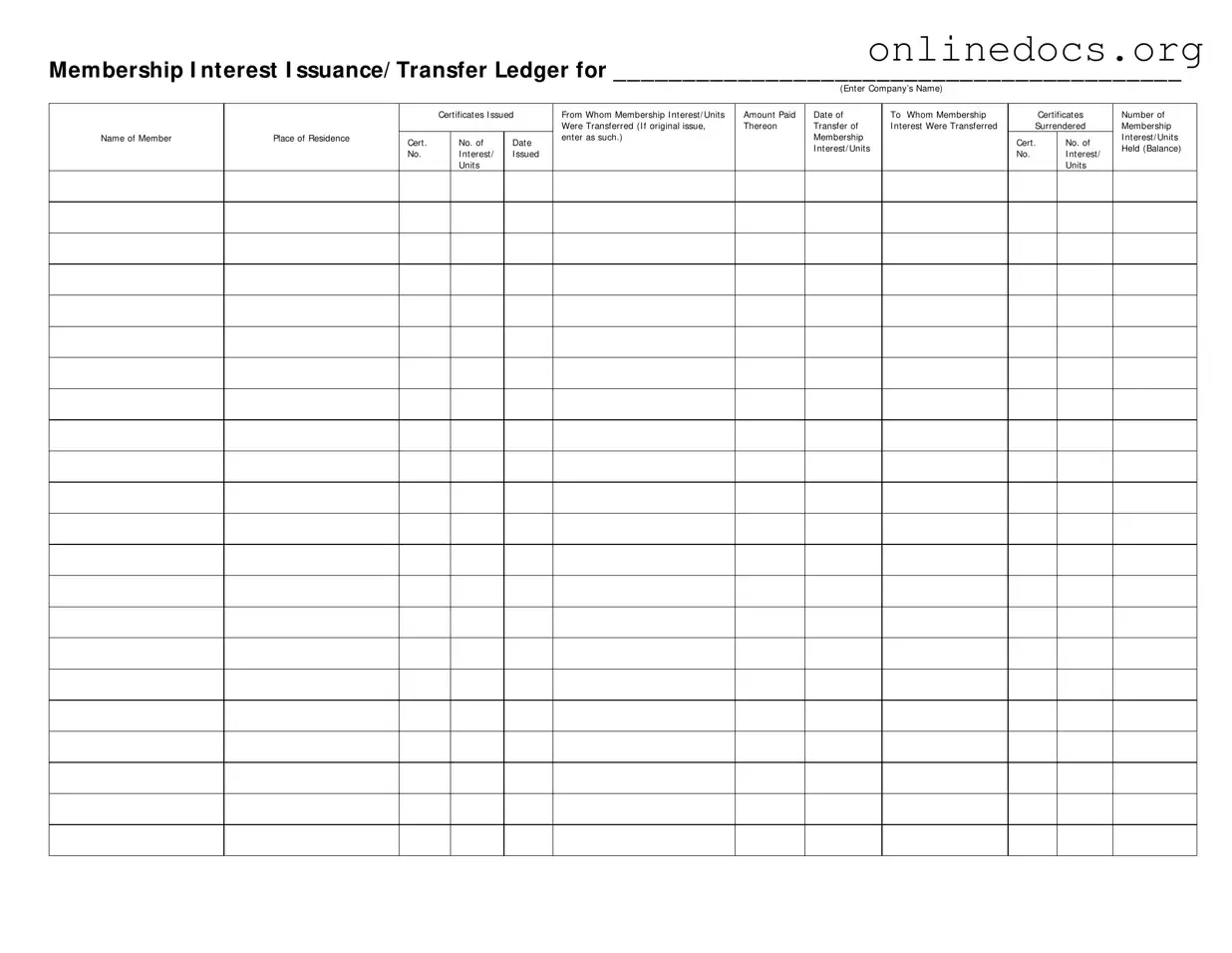 Membership Ledger PDF Form