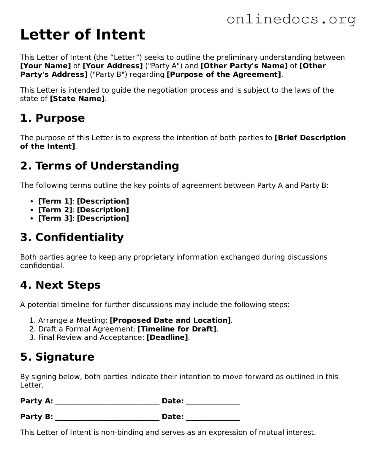 Printable Letter of Intent Form