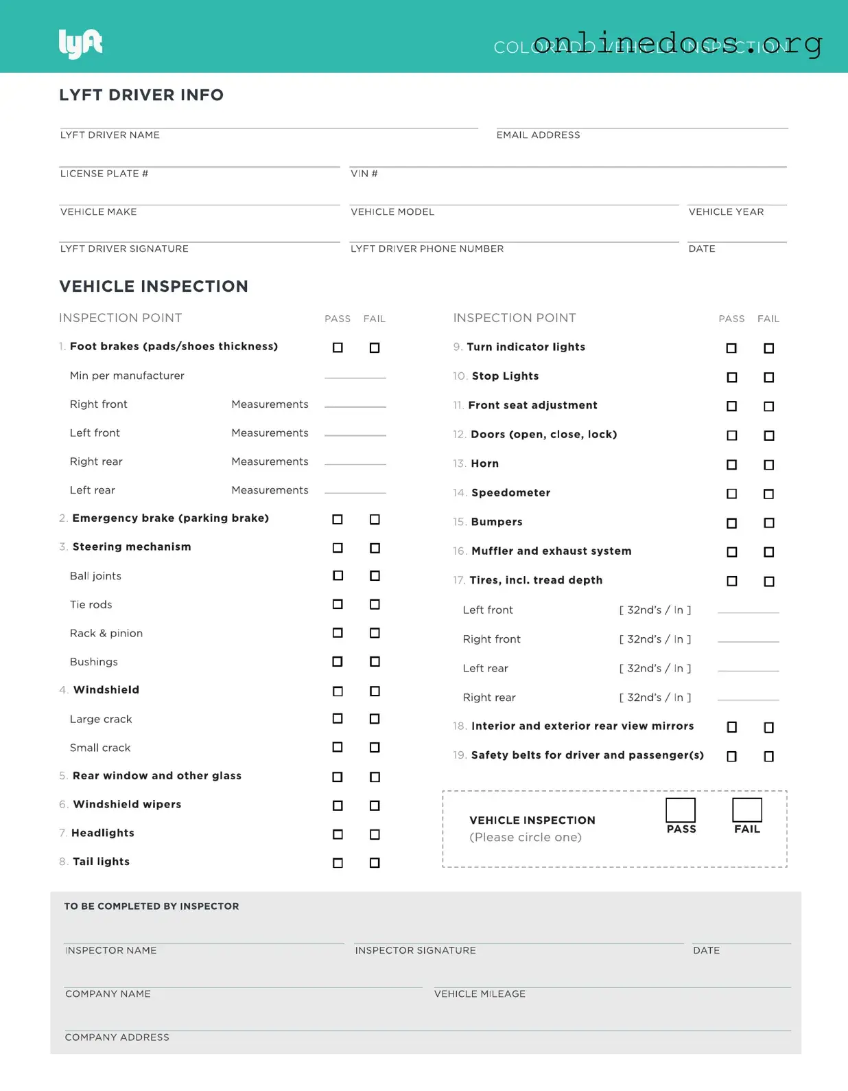 Lyft Inspection PDF Form