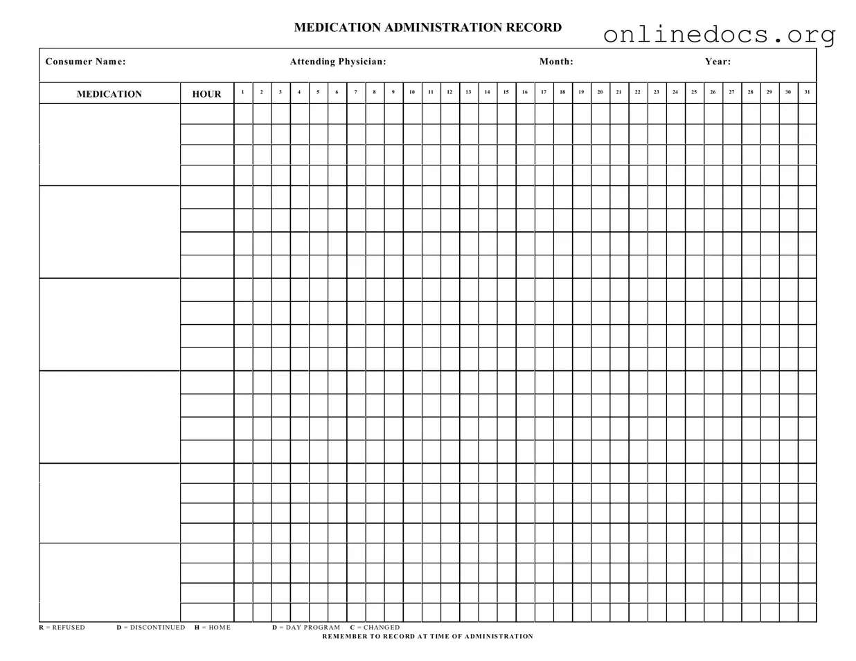Medication Administration Record Sheet PDF Form