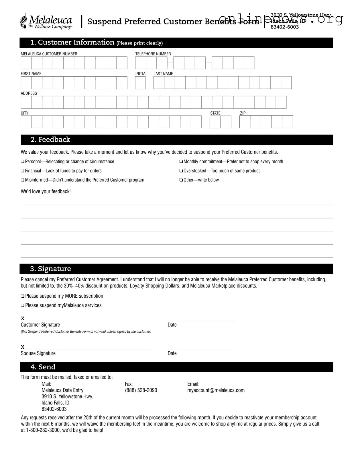 Melaleuca Cancellation PDF Form