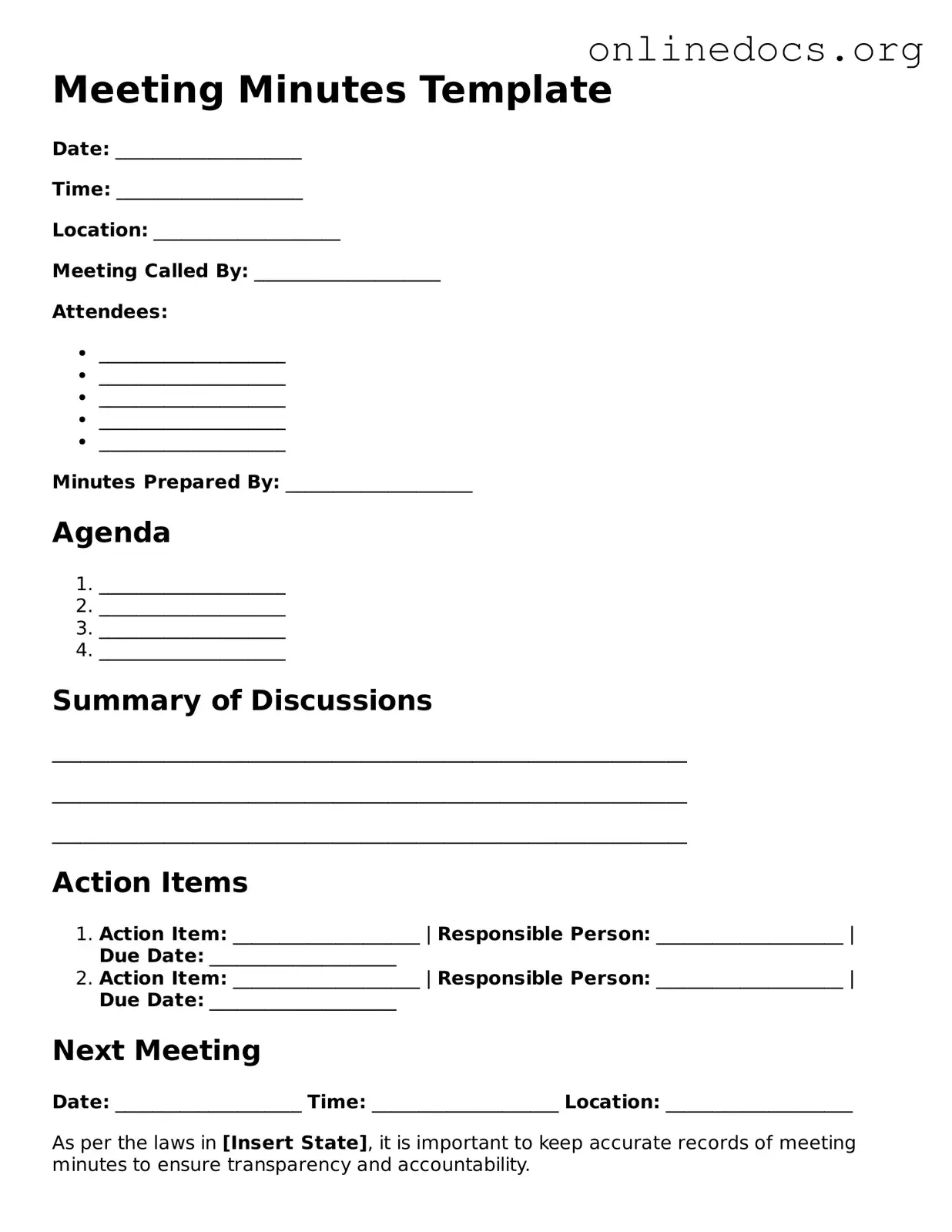 Printable Meeting Minutes Form