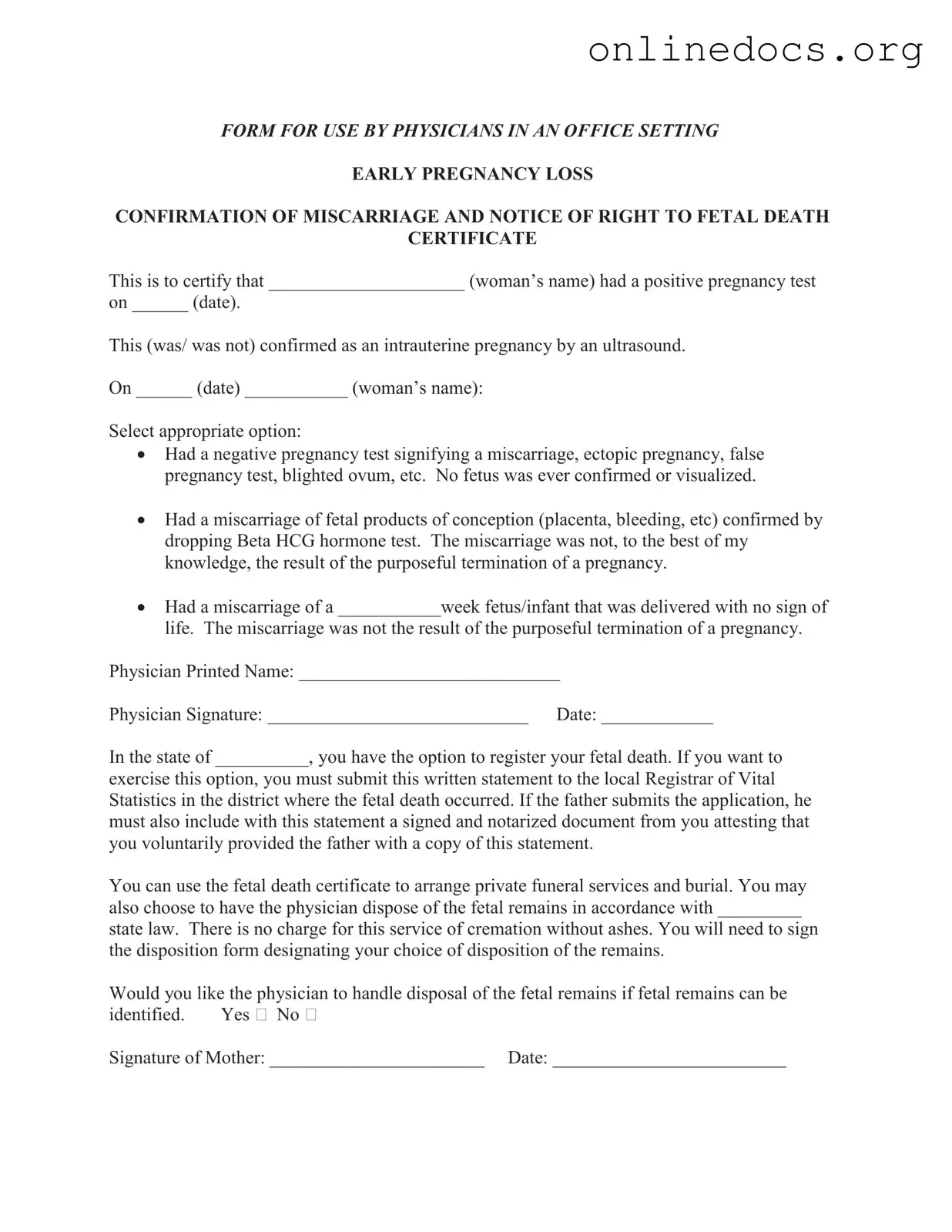 Miscarriage Discharge Paper PDF Form