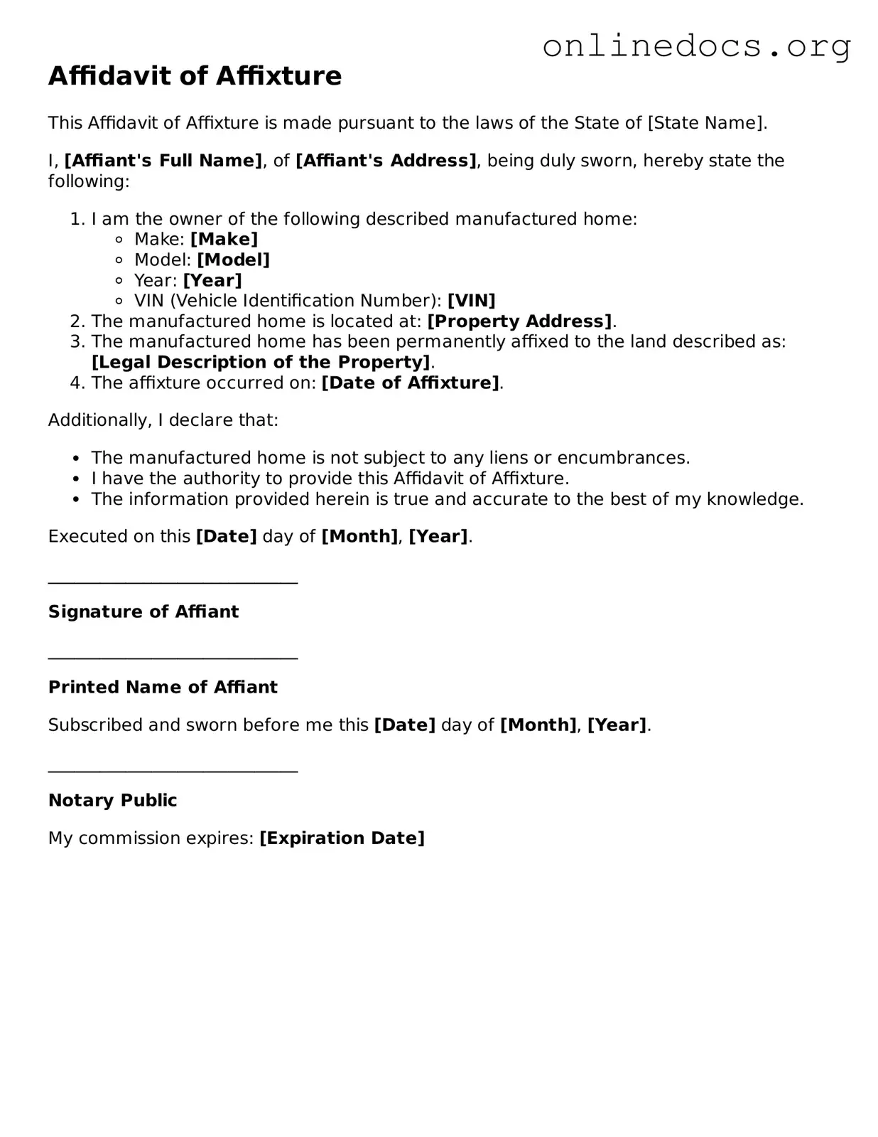 Printable Affidavit of Affixture Form