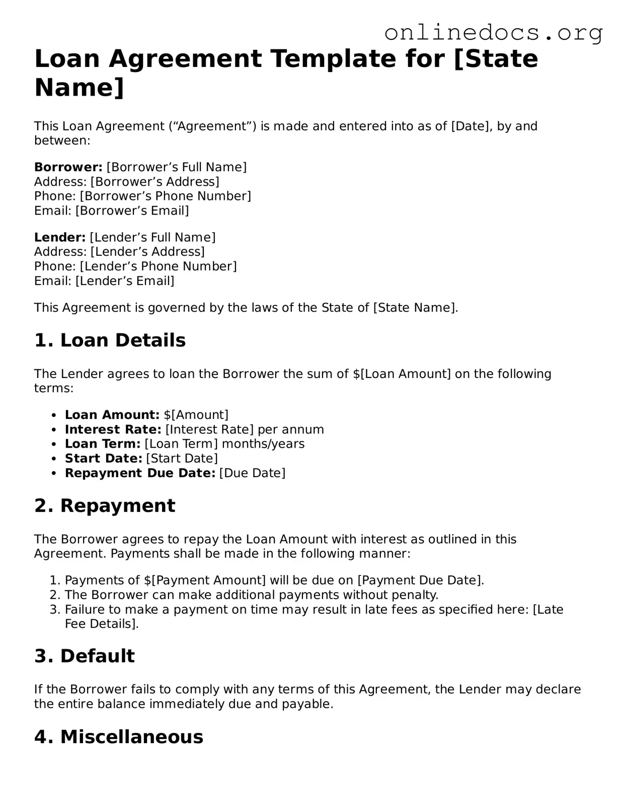 Printable Loan Agreement Form