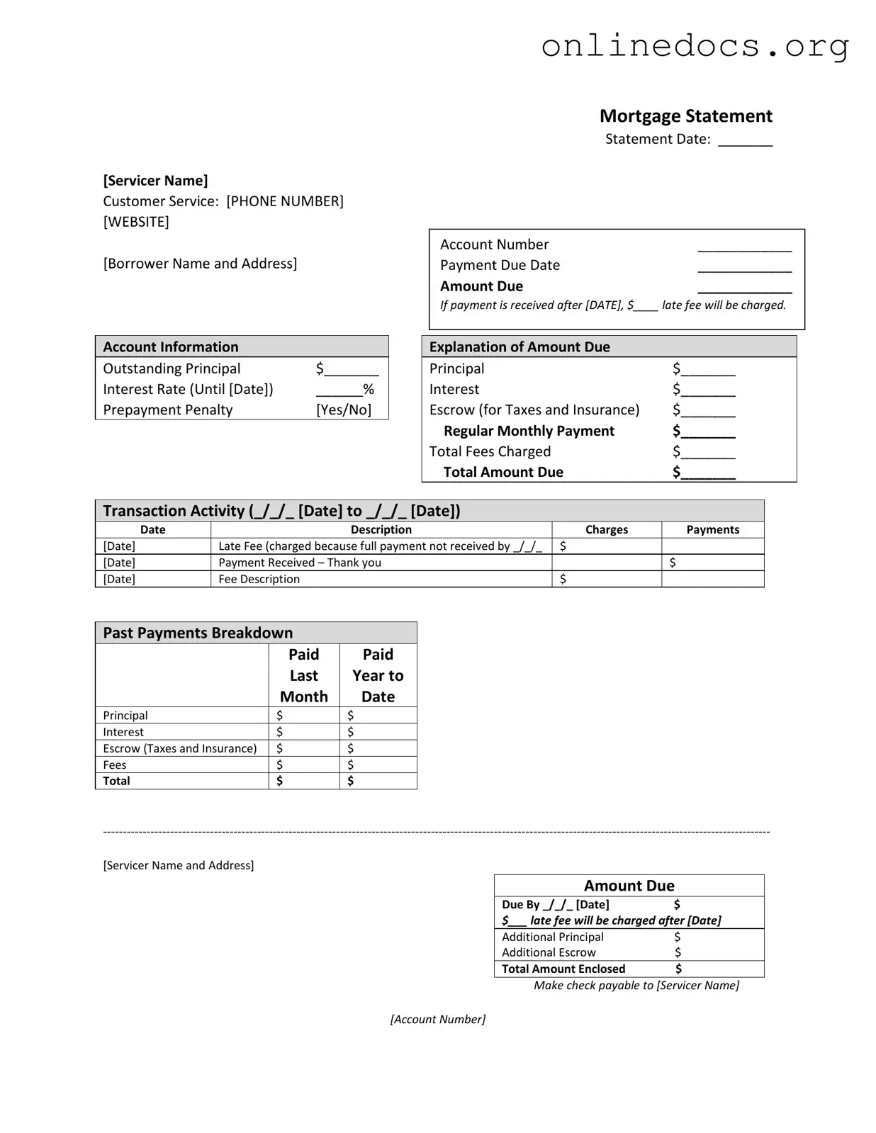 Mortgage Statement PDF Form