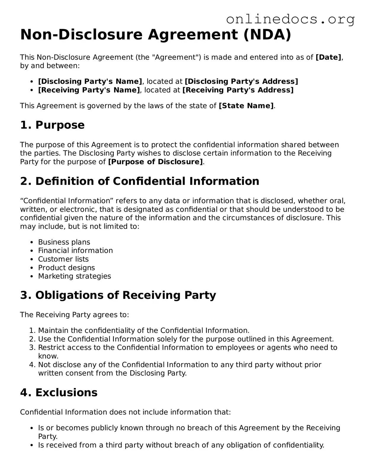 Printable Non-disclosure Agreement Form