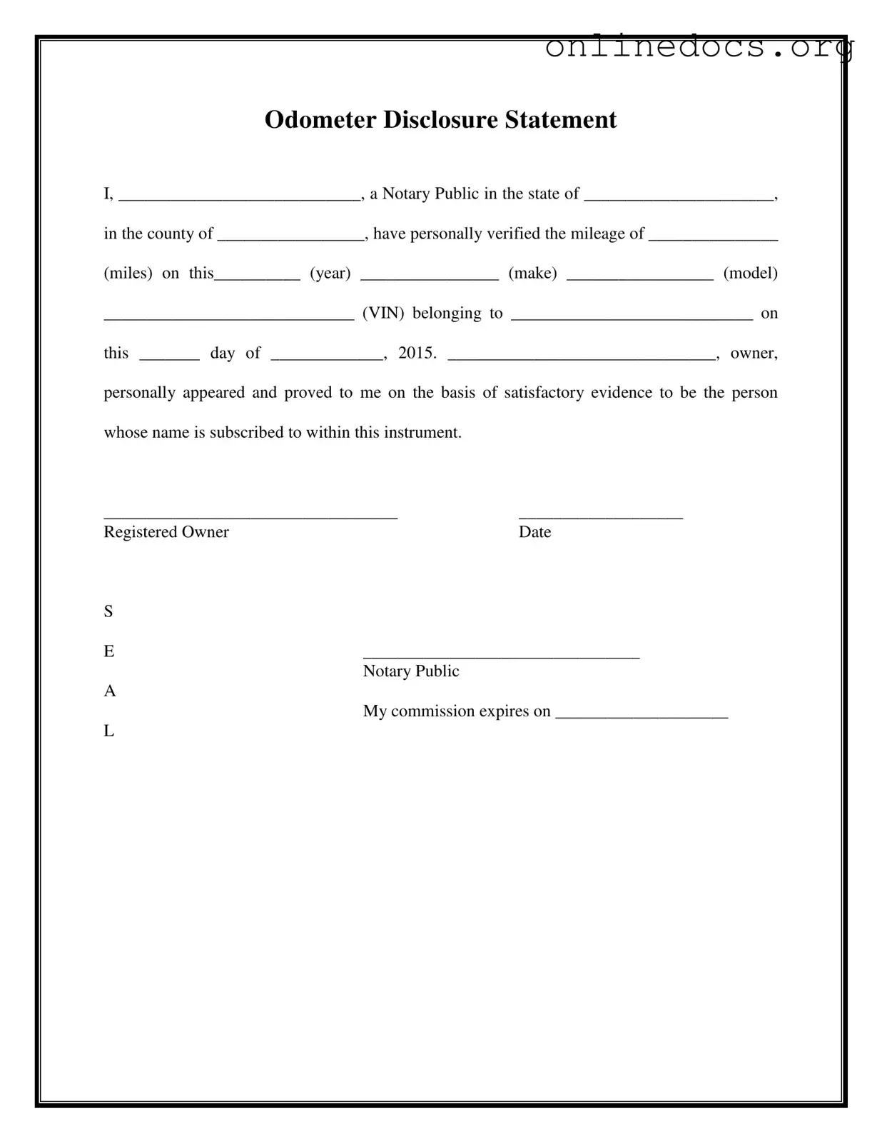 Notarized Odometer Statement PDF Form