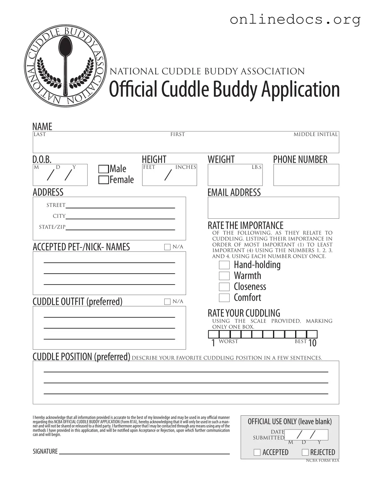 Cuddle Buddy Application PDF Form