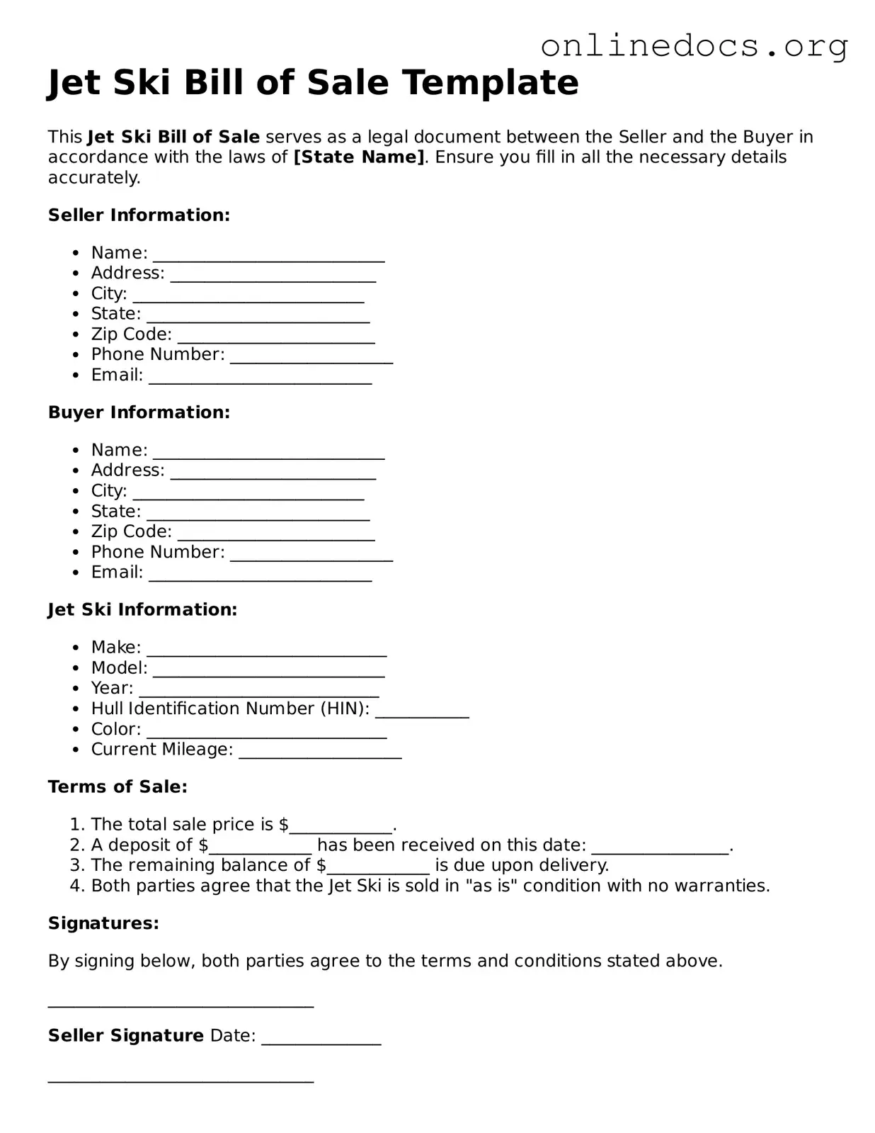 Printable Jet Ski Bill of Sale Form